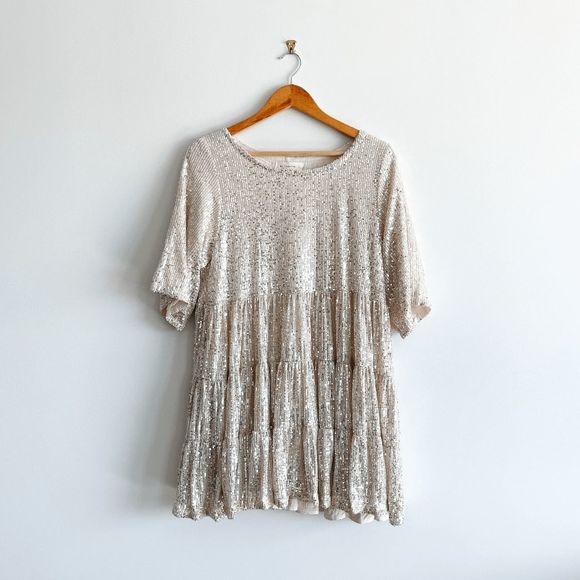 By Together Cream Sequin Mini Dress - Picture 1 of 8